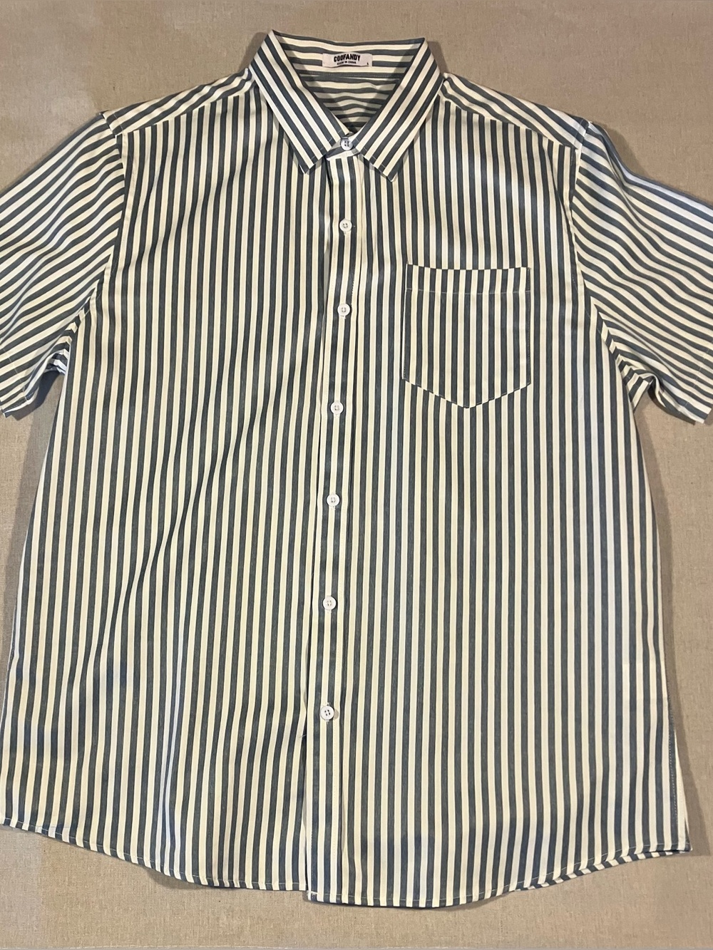 COOFANDY Men’s Blue & White short sleeve Striped Linen-Blend Shirt – Size Large